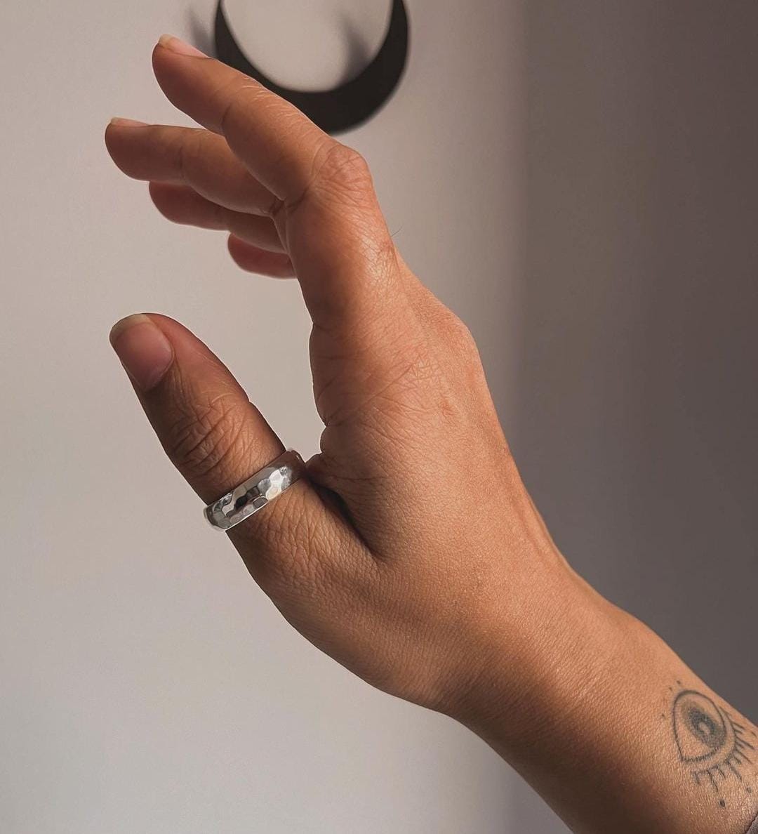 Bold Hammered Silver Band Ring