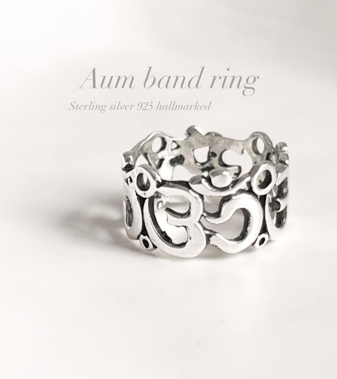 Sterling Silver Om Aum Full Band Ring