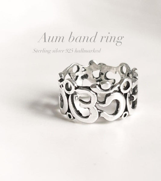 Sterling Silver Om Aum Full Band Ring