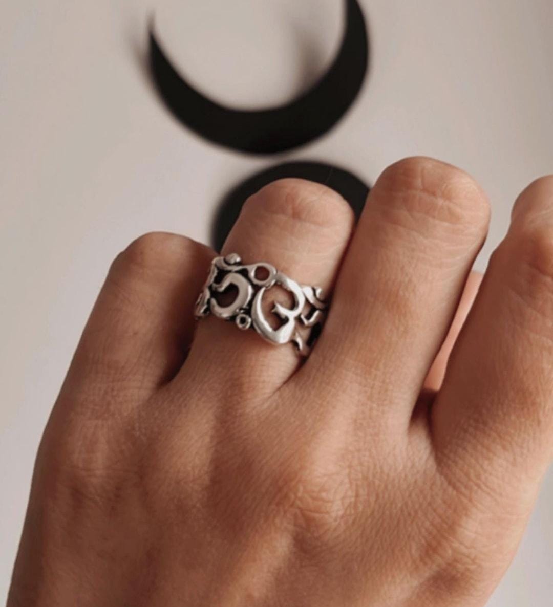 Om Aum Full Band Ring in Sterling Silver for Meditation