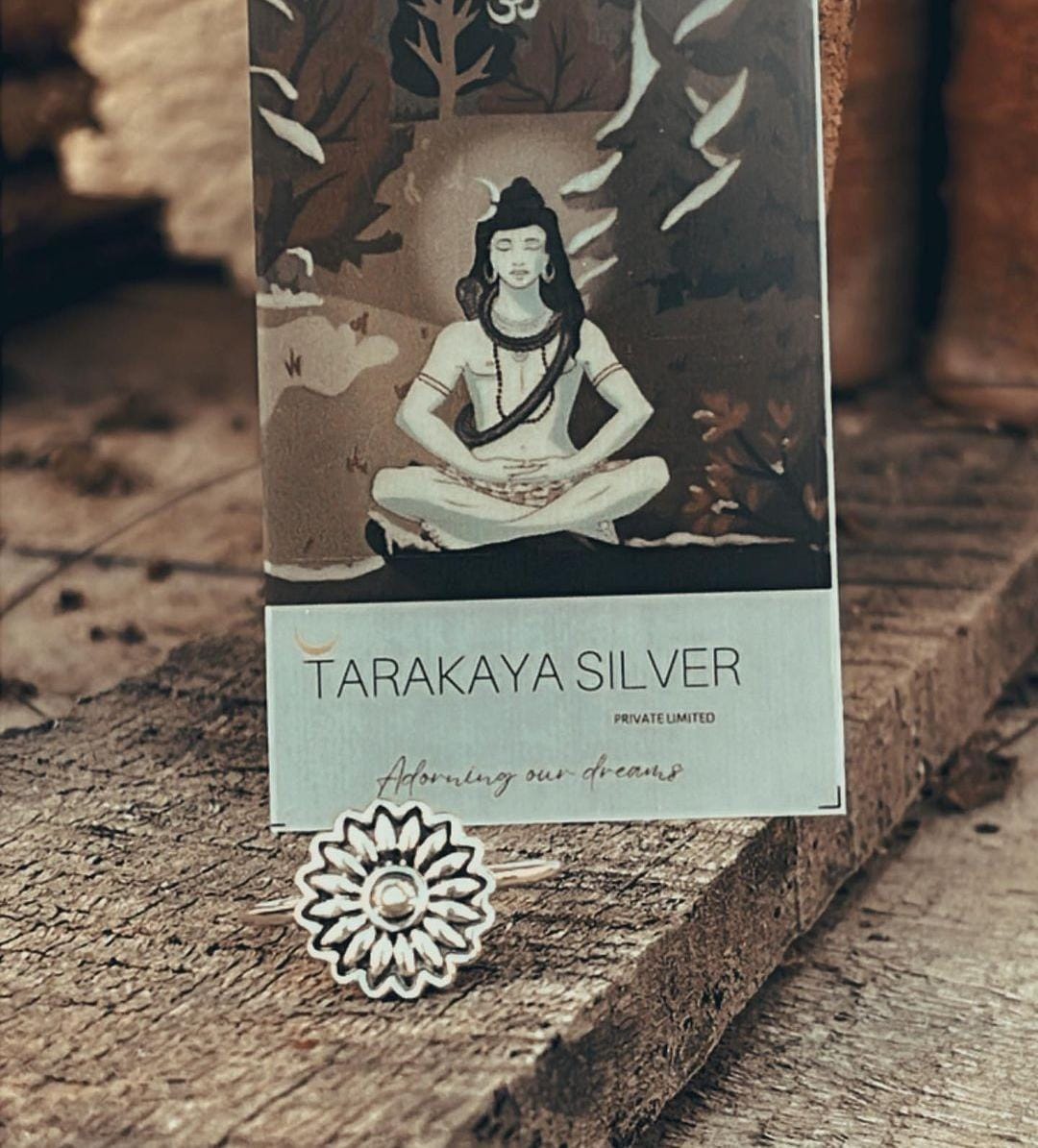 Handcrafted sunflower ring in sterling silver