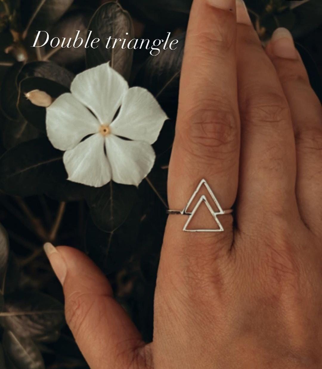 Timeless double triangle silver ring with polished finish