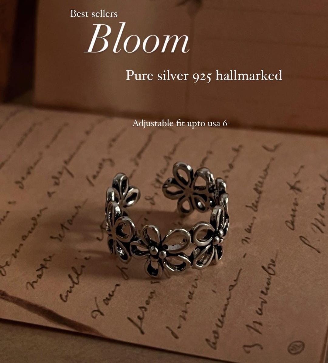 Bloom Floral Adjustable Silver Ring