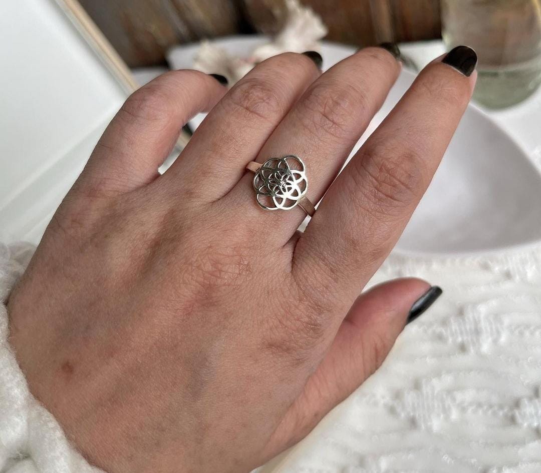 Sterling silver ring featuring Seed of Life symbol