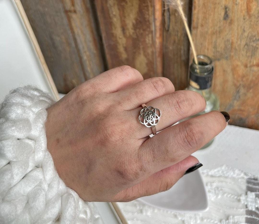 Elegant Seed of Life silver ring for spiritual balance