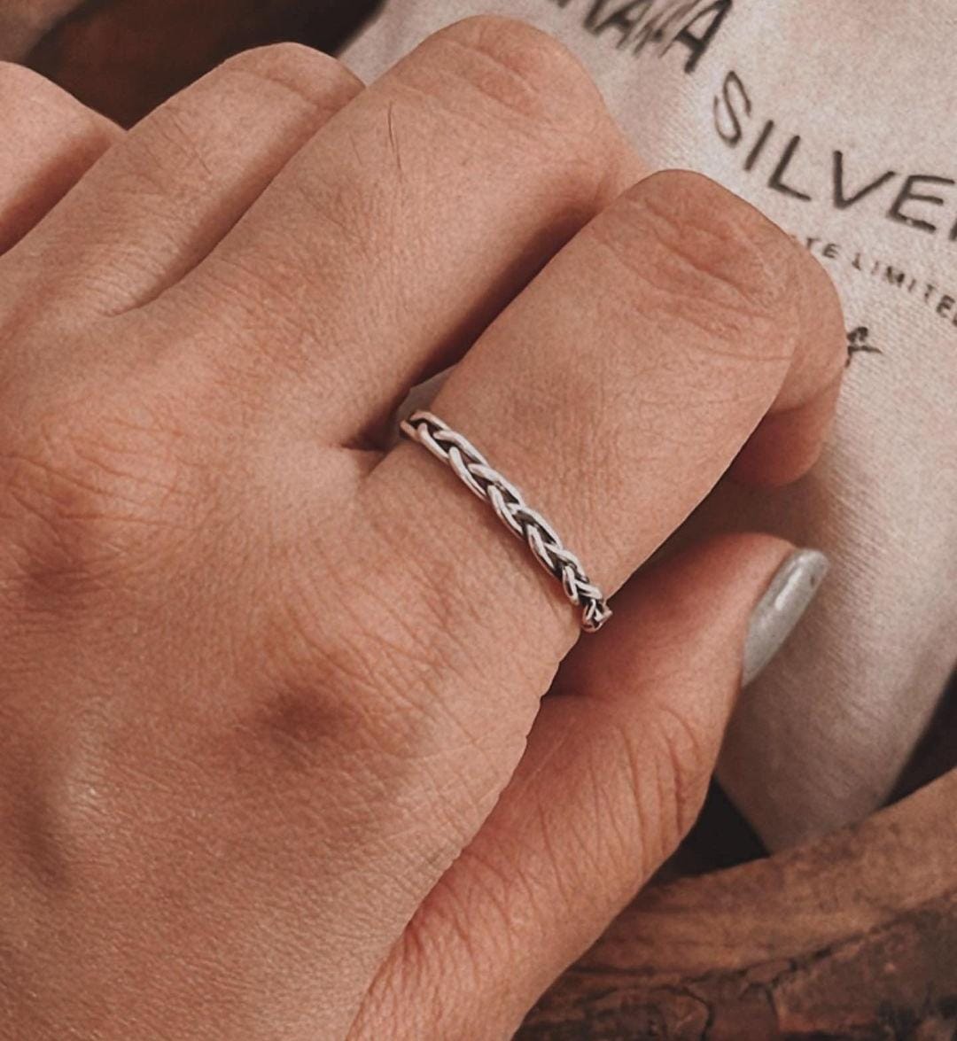 Loose Braided Band Silver Ring for Bold, Boho-Inspired Style
