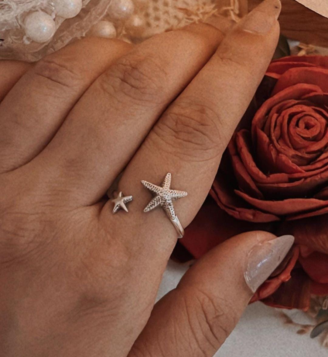 925 sterling silver starfish adjustable ring