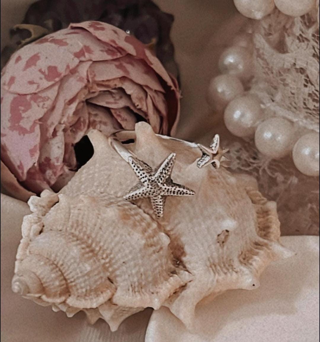 Elegant starfish design adjustable silver ring
