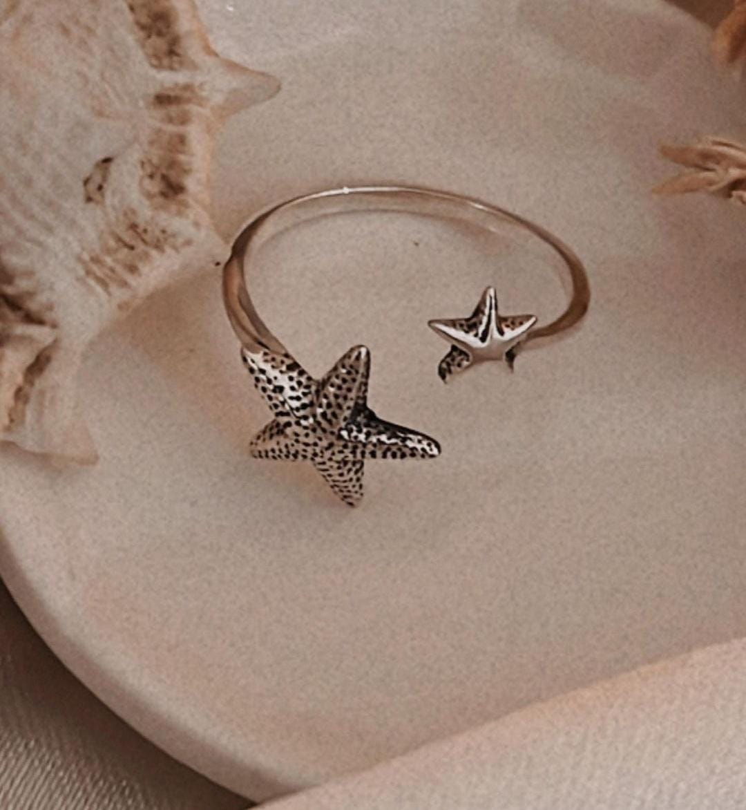 Starfish adjustable sterling silver ring