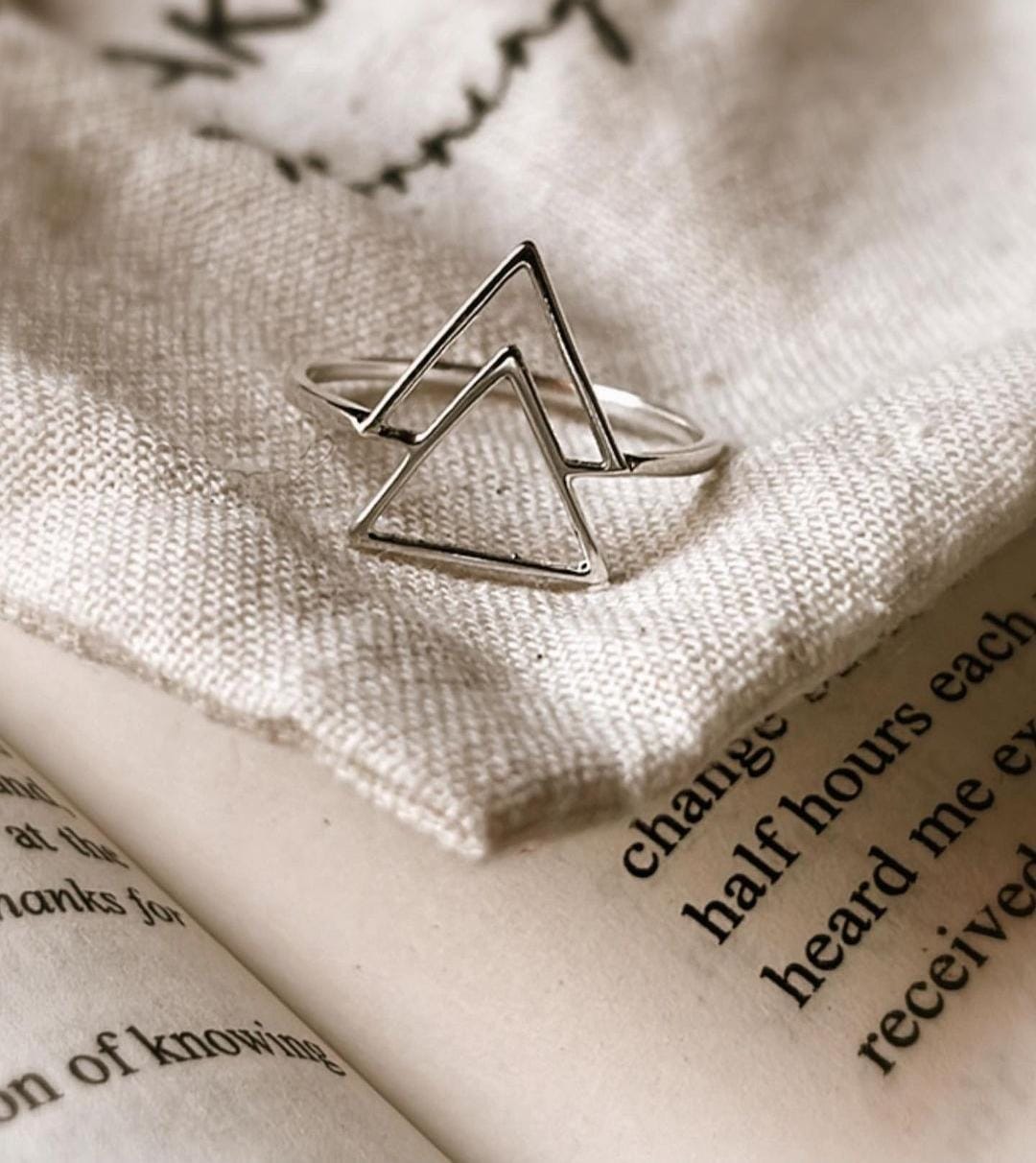 Elegant double triangle silver ring with sleek geometric design