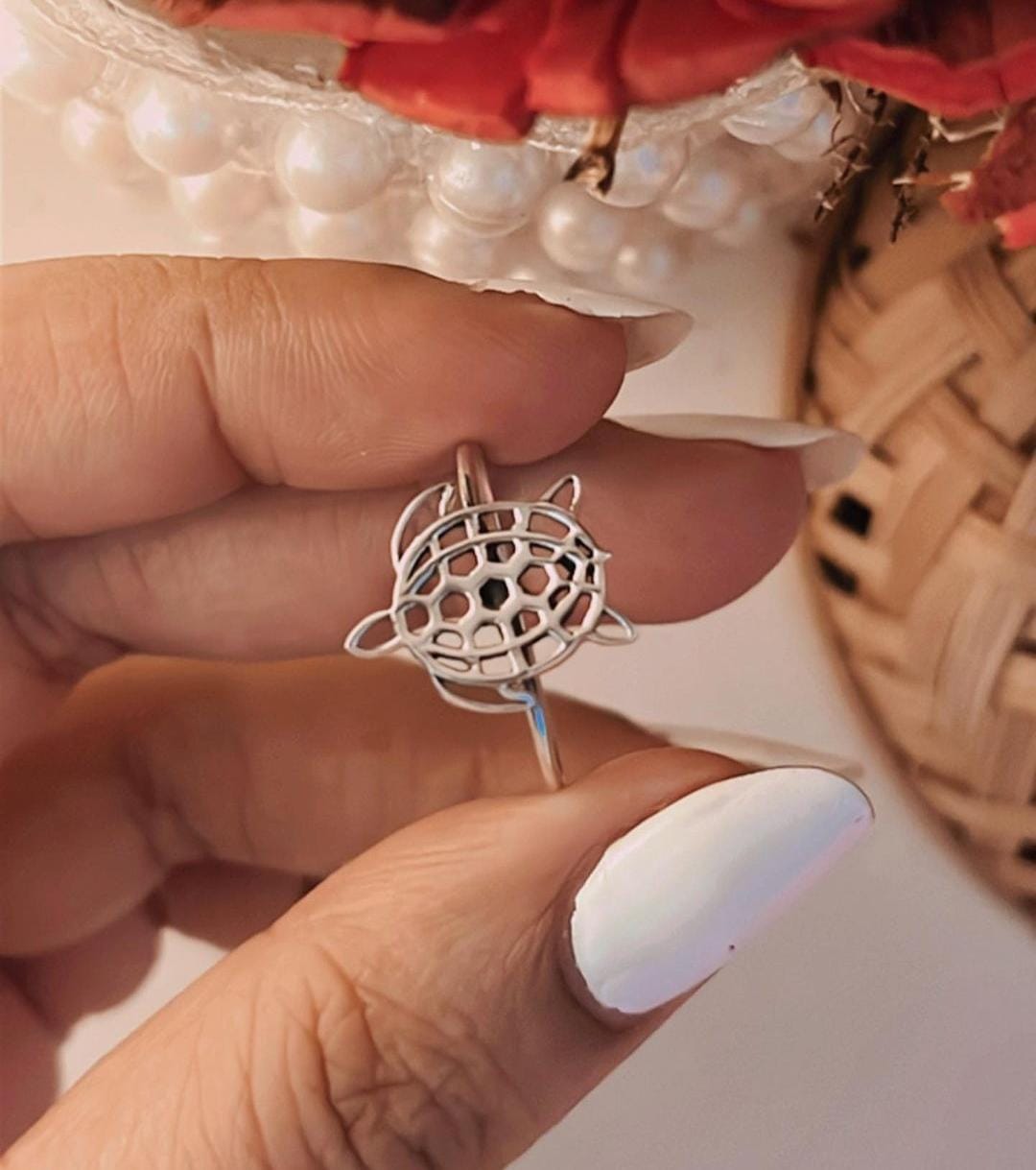 925 sterling silver tortoise filigree ring