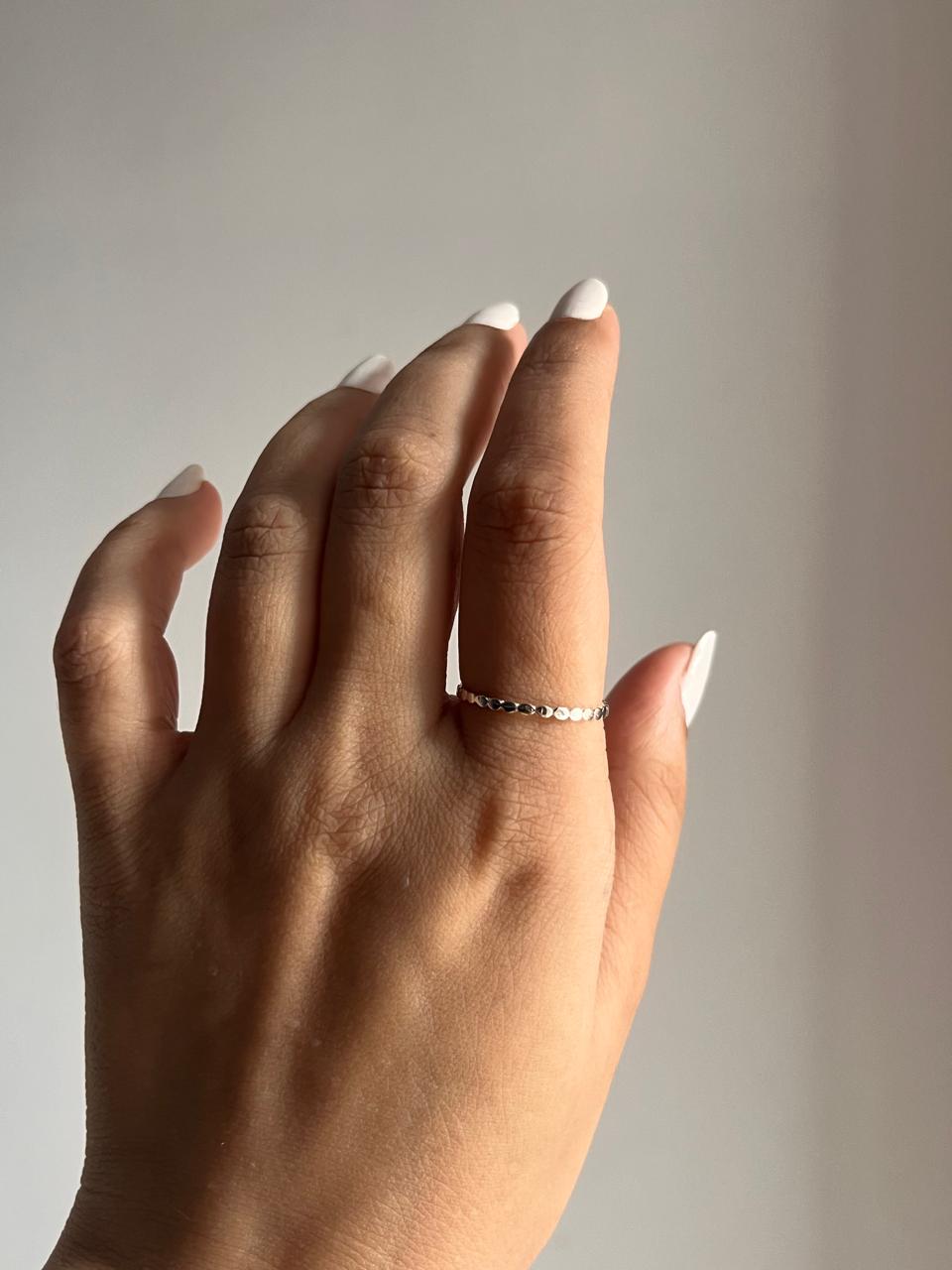 Modern and chic dot band stackable silver 925 ring with smooth shine