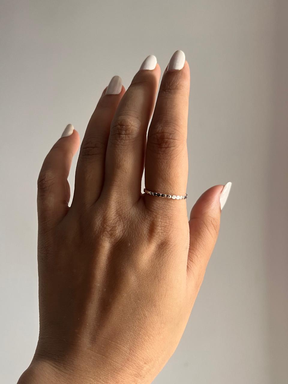 Charming stackable silver 925 ring with delicate dot band accents