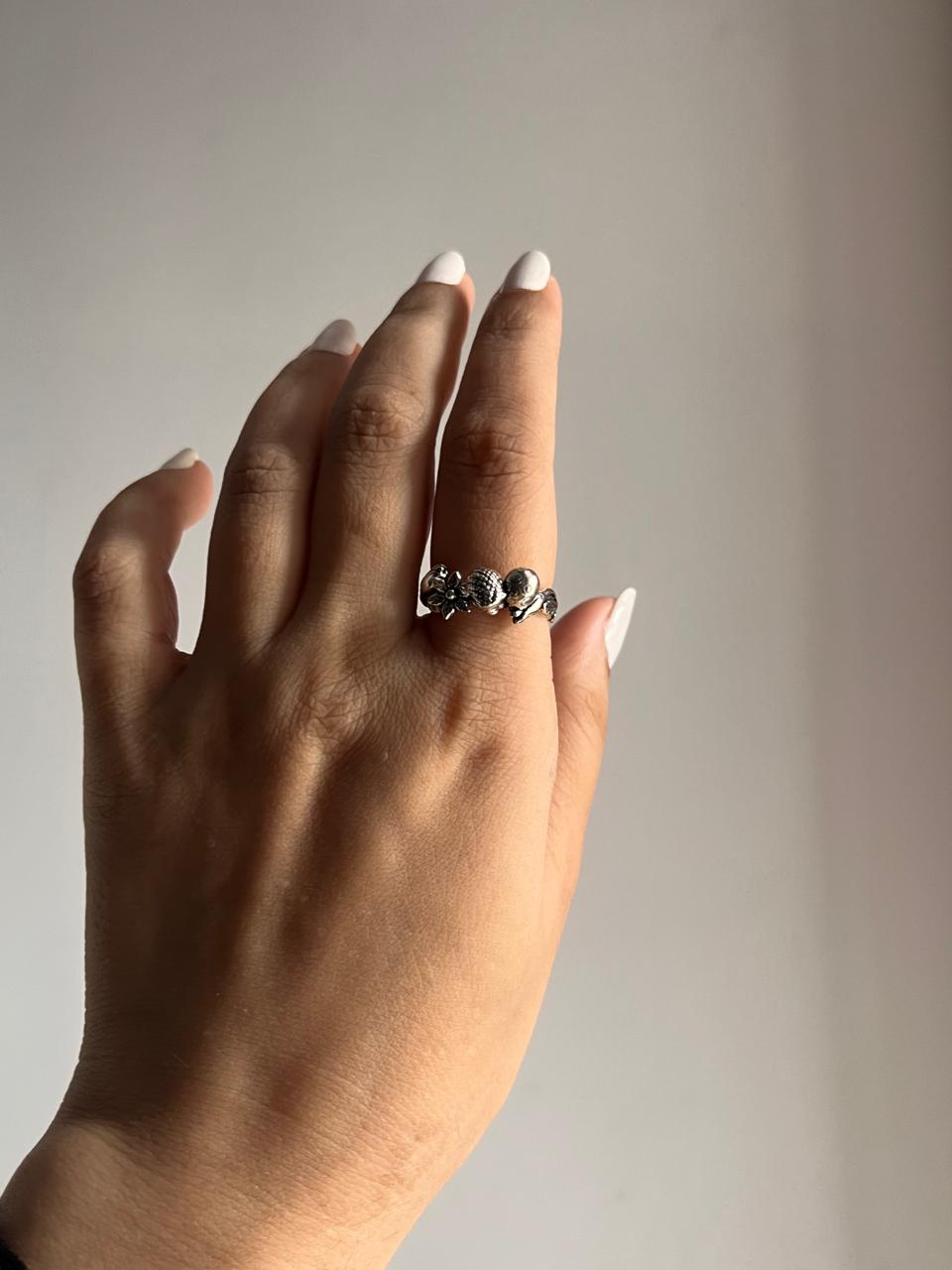 Sterling Silver Ring with Hedgehog and Mushroom Motif