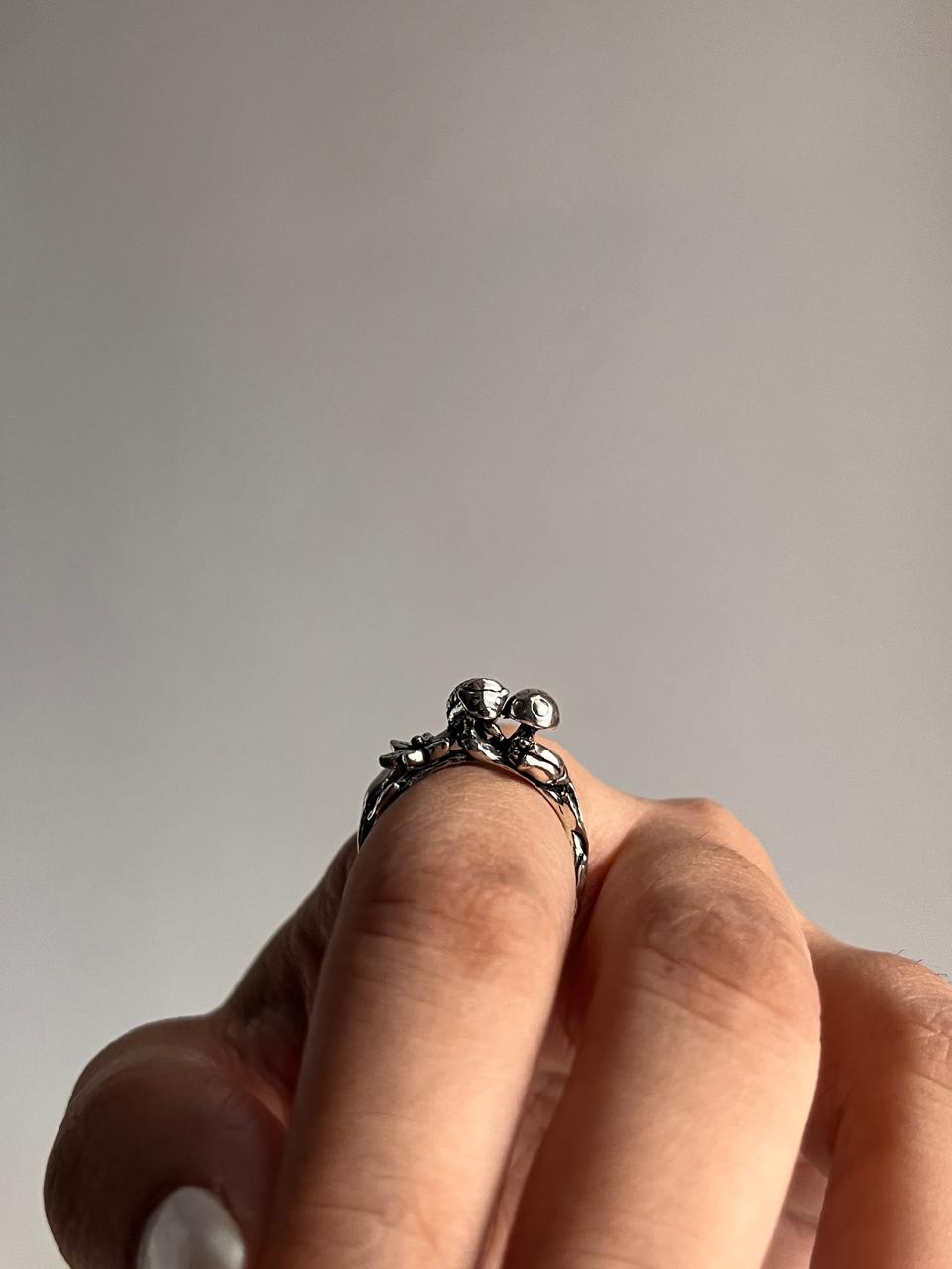 Hedgehog and Mushroom Forest Theme Silver Ring