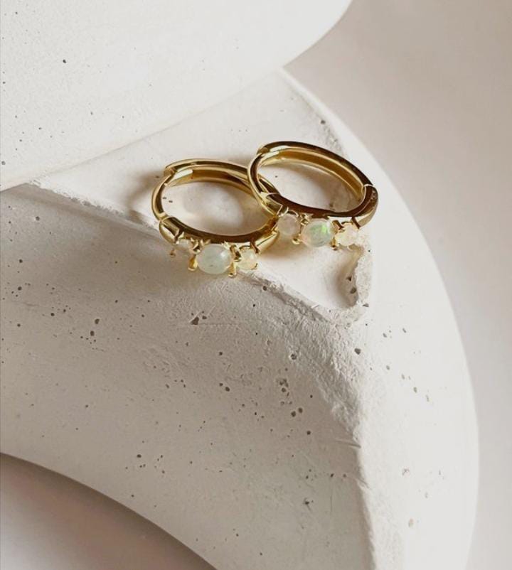 Charming gold vermeil and silver huggies with opal gemstones