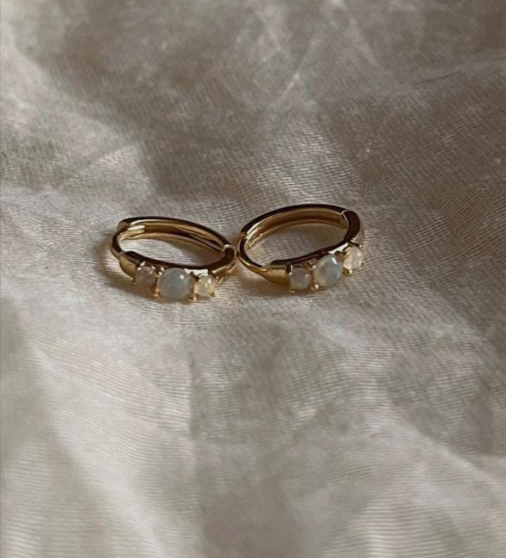 Sterling silver 925 huggies with gold vermeil and opal accents