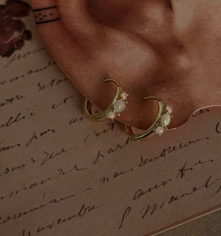 Gold vermeil opal huggies in 925 sterling silver for a timeless look