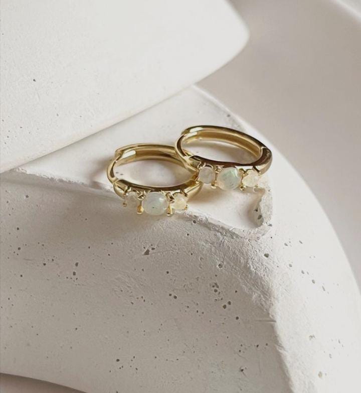 Stylish opal stone huggie earrings with gold vermeil and silver