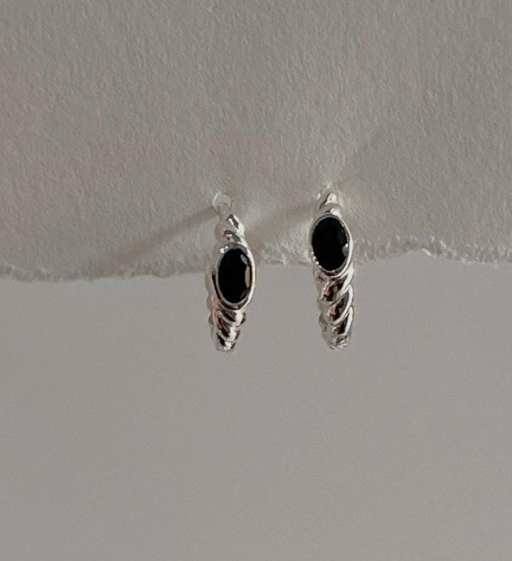 Elegant Silver Huggie Earrings Featuring Black Onyx