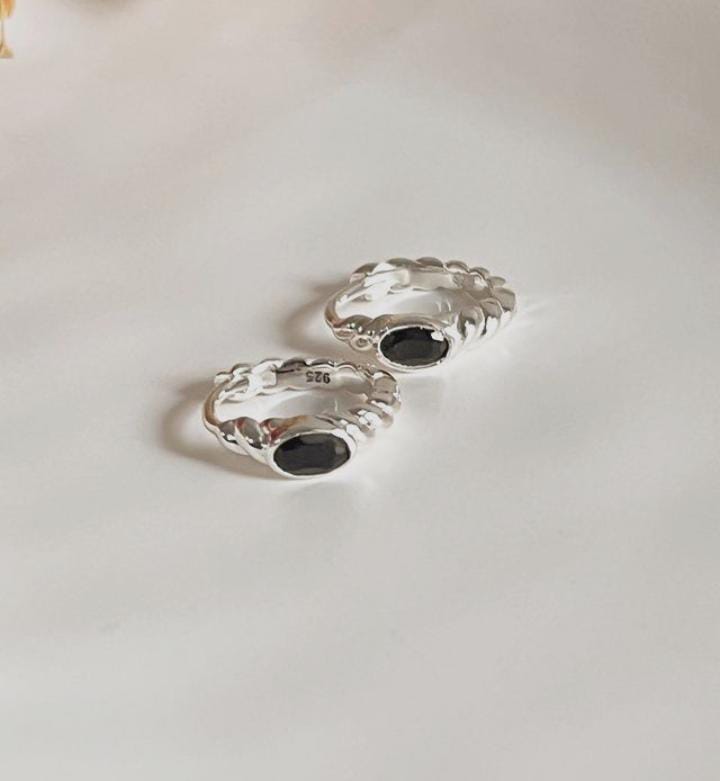 Chic Black Onyx Silver Huggies