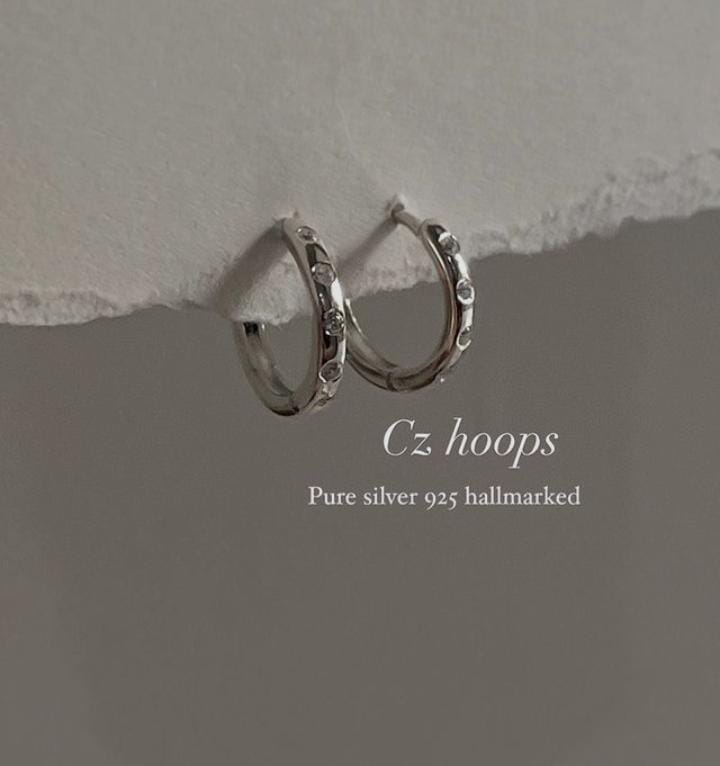 Plain CZ Silver Huggie Earrings