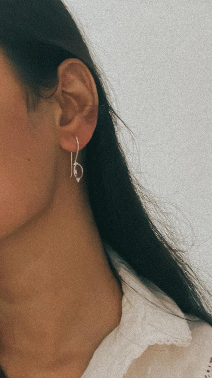 Boho Style Amethyst Hook Earrings in Silver