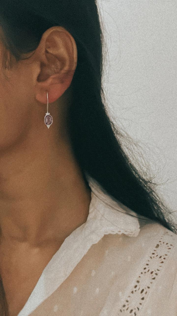Amethyst Hook Earrings in Silver for Healing Energy