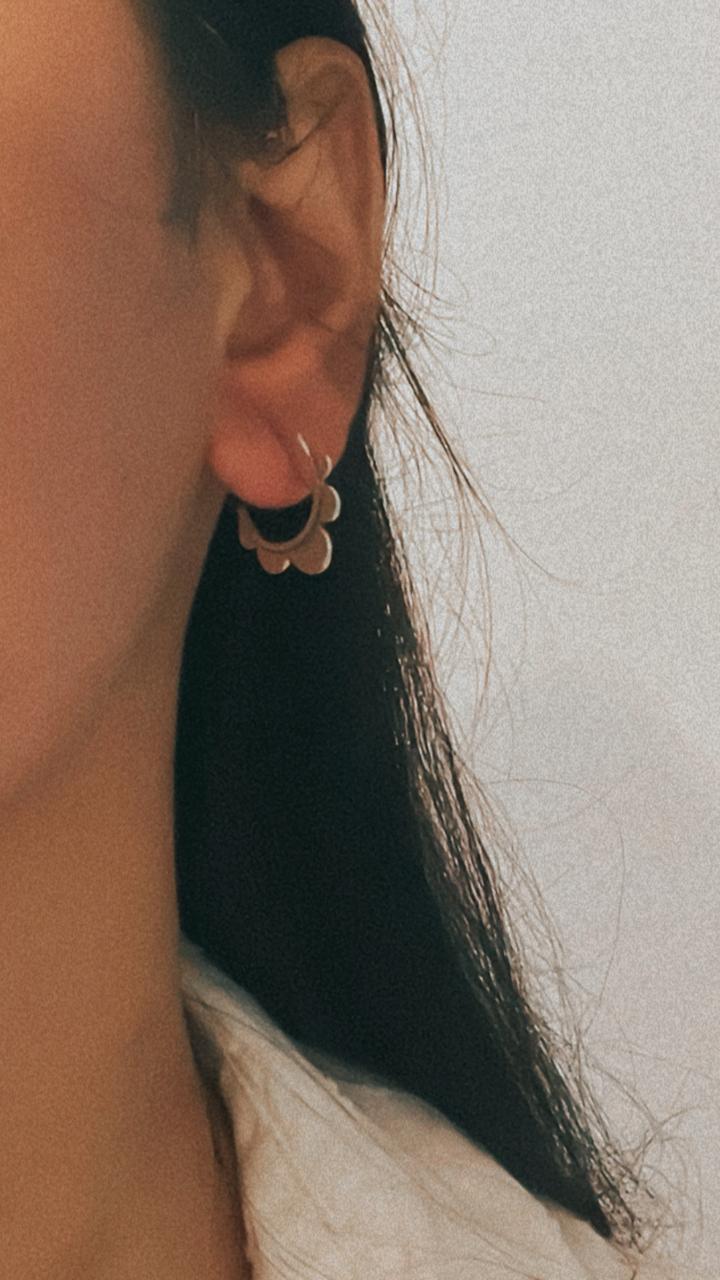 Sterling Silver Floral Half Hoop Earrings