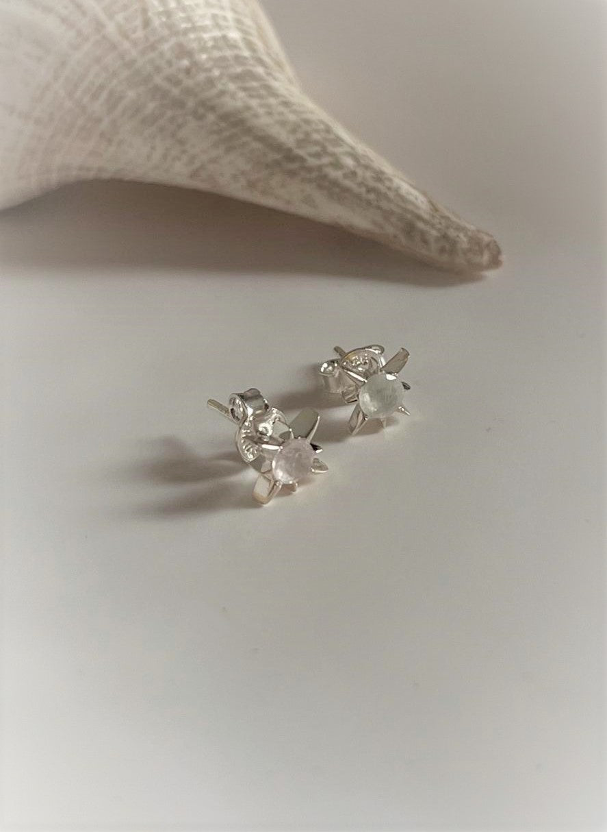 Sterling Silver North Star Moonstone Stud Earrings