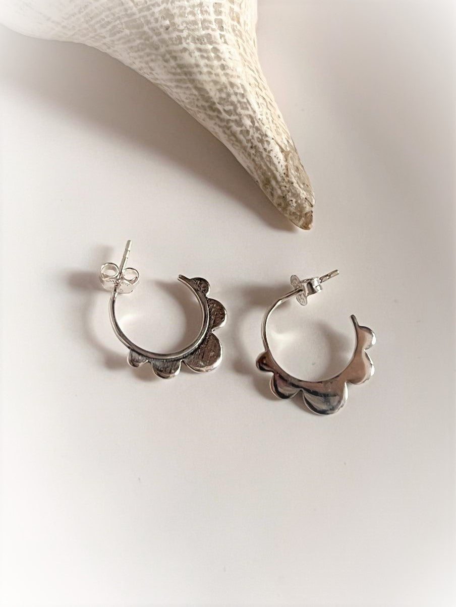 Flower-Inspired Sterling Silver Half Hoops