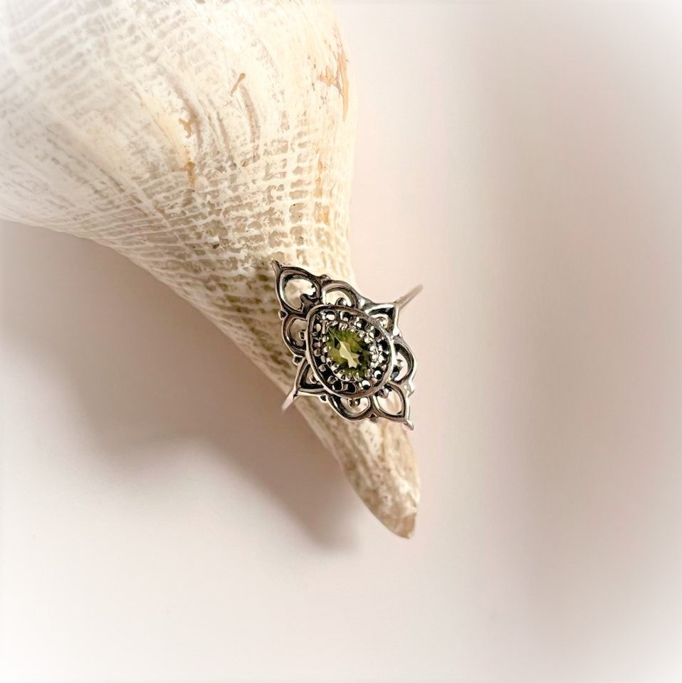 Handcrafted Peridot Boho Ring in Sterling Silver