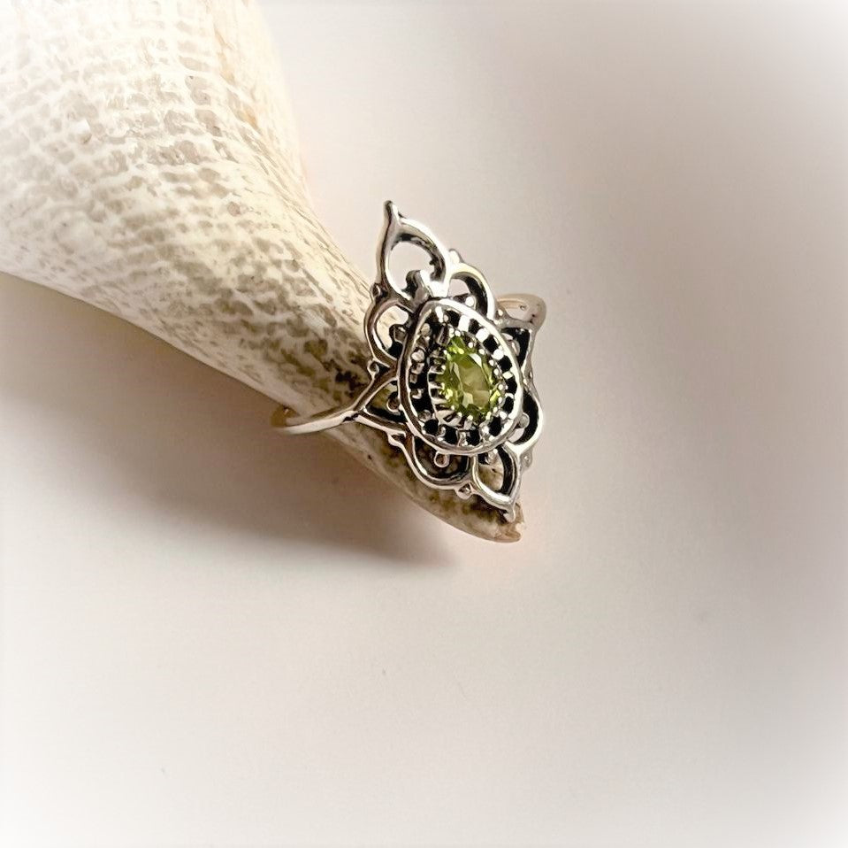 Charming Peridot Boho Ring in Silver