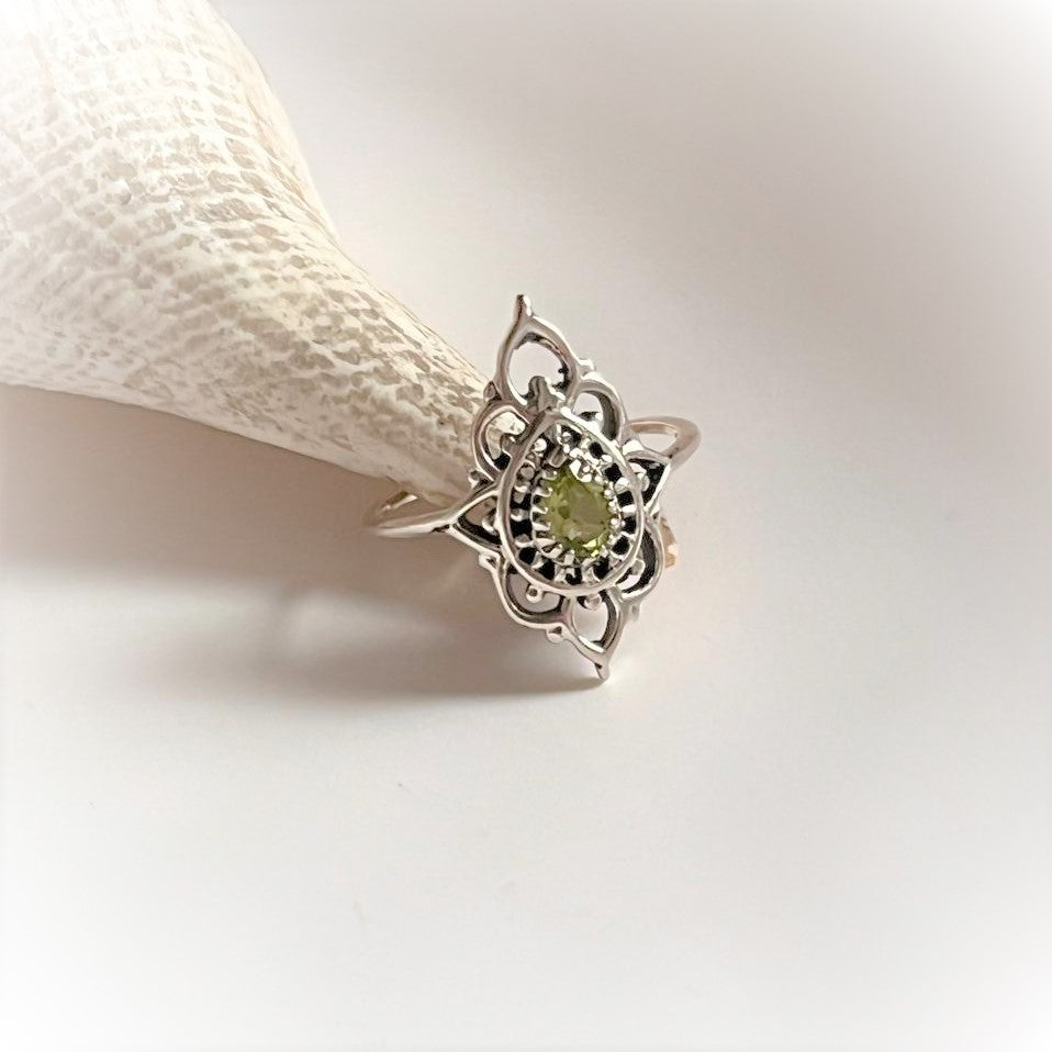 Peridot Boho Silver Ring