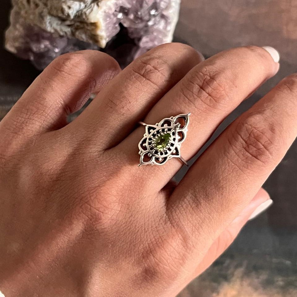 Unique Peridot Boho Sterling Silver Ring