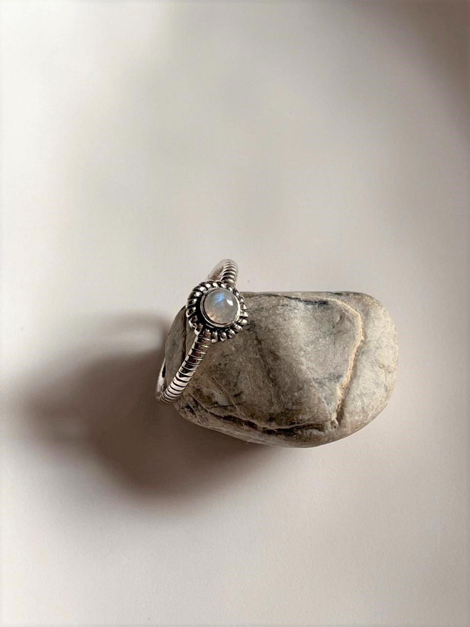 Moonstone Round Boho Silver 925 Ring for Stacking