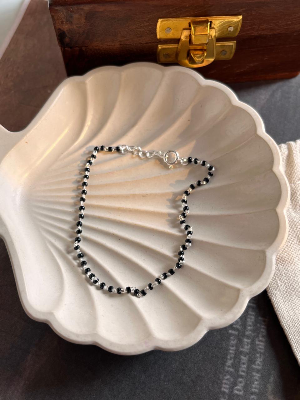 Handcrafted Black Bead Nazariya Silver Bracelet