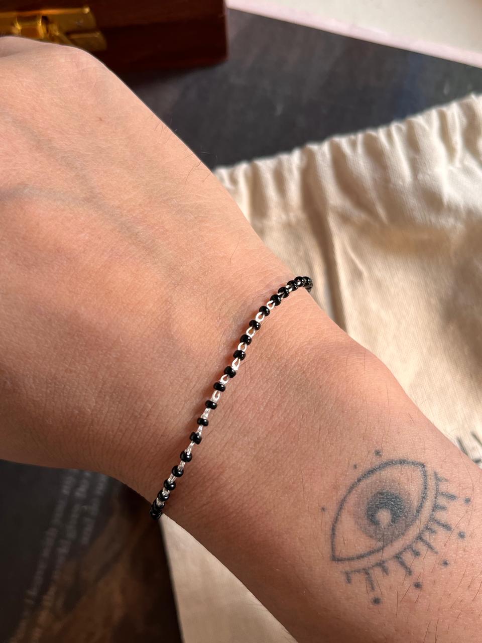 Silver Bracelet with Black Beads Nazariya Design