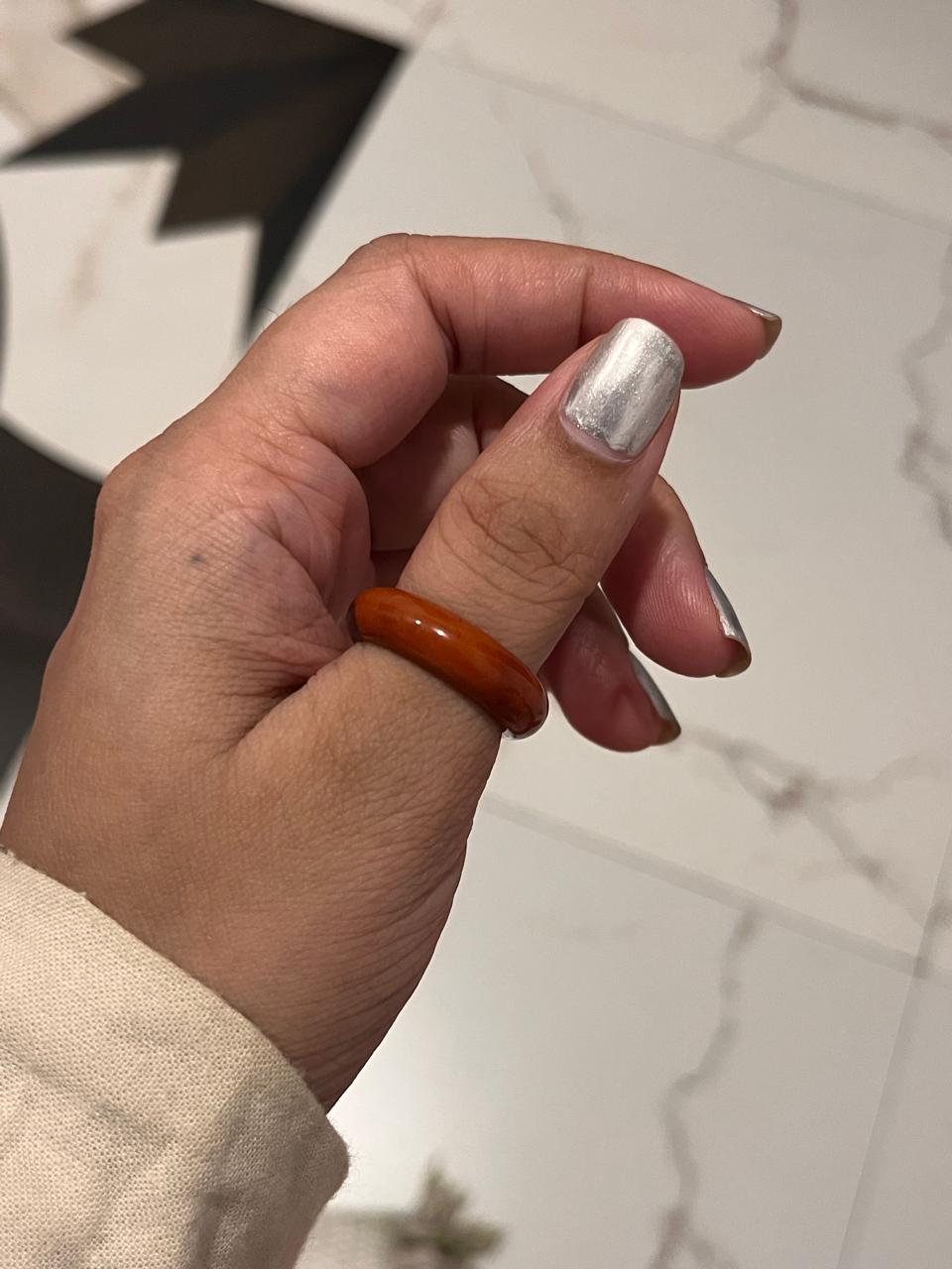 Red Jasper Crystal Band Ring in Silver