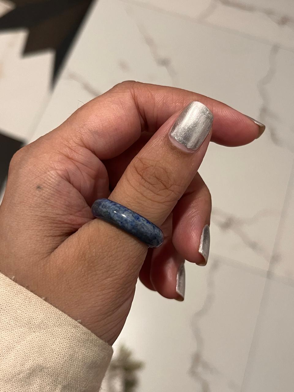 Lapis Lazuli Crystal Ring with Sterling Silver Band