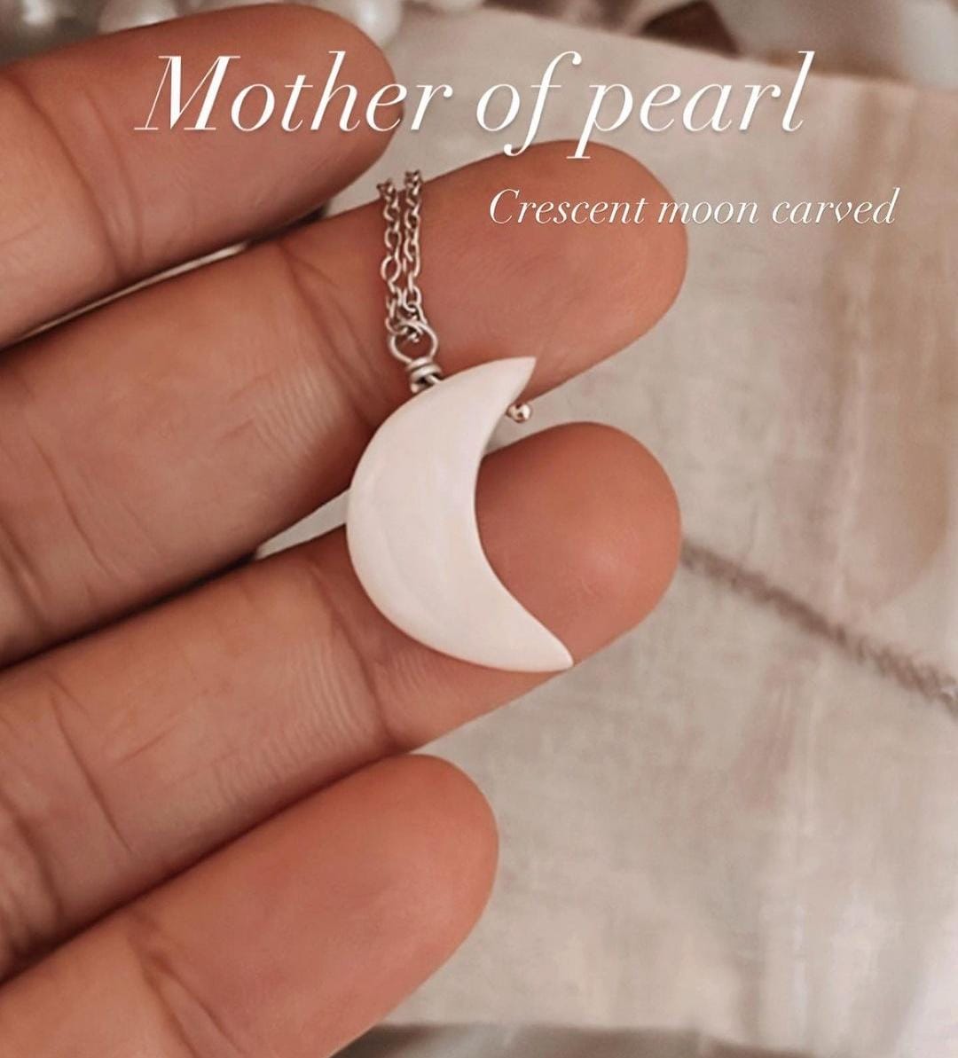 Mother of Pearl Crescent Moon Crystal Pendant