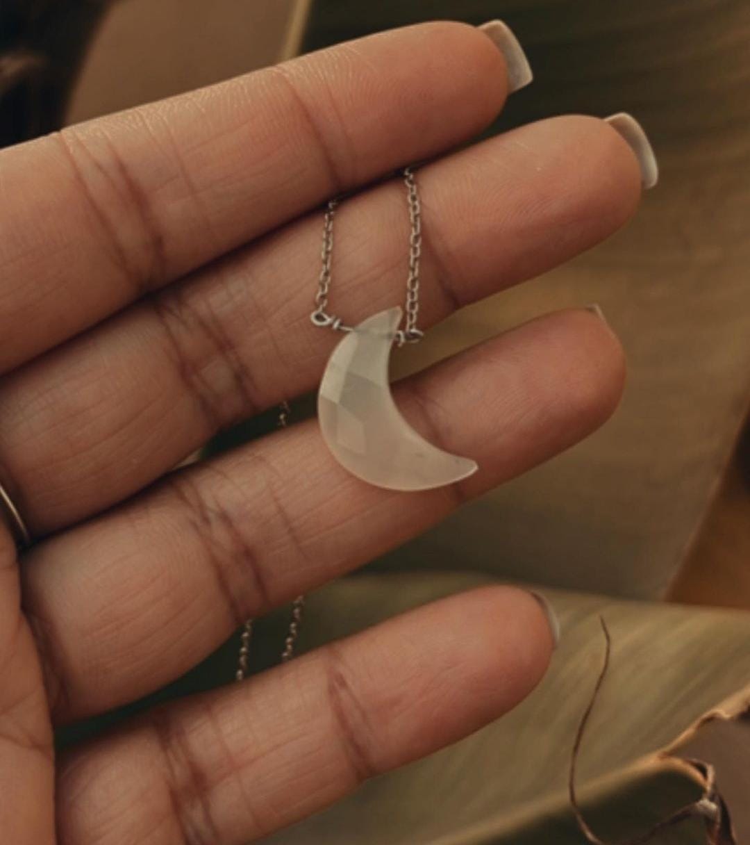 Natural Moonstone Crescent Moon Crystal Necklace