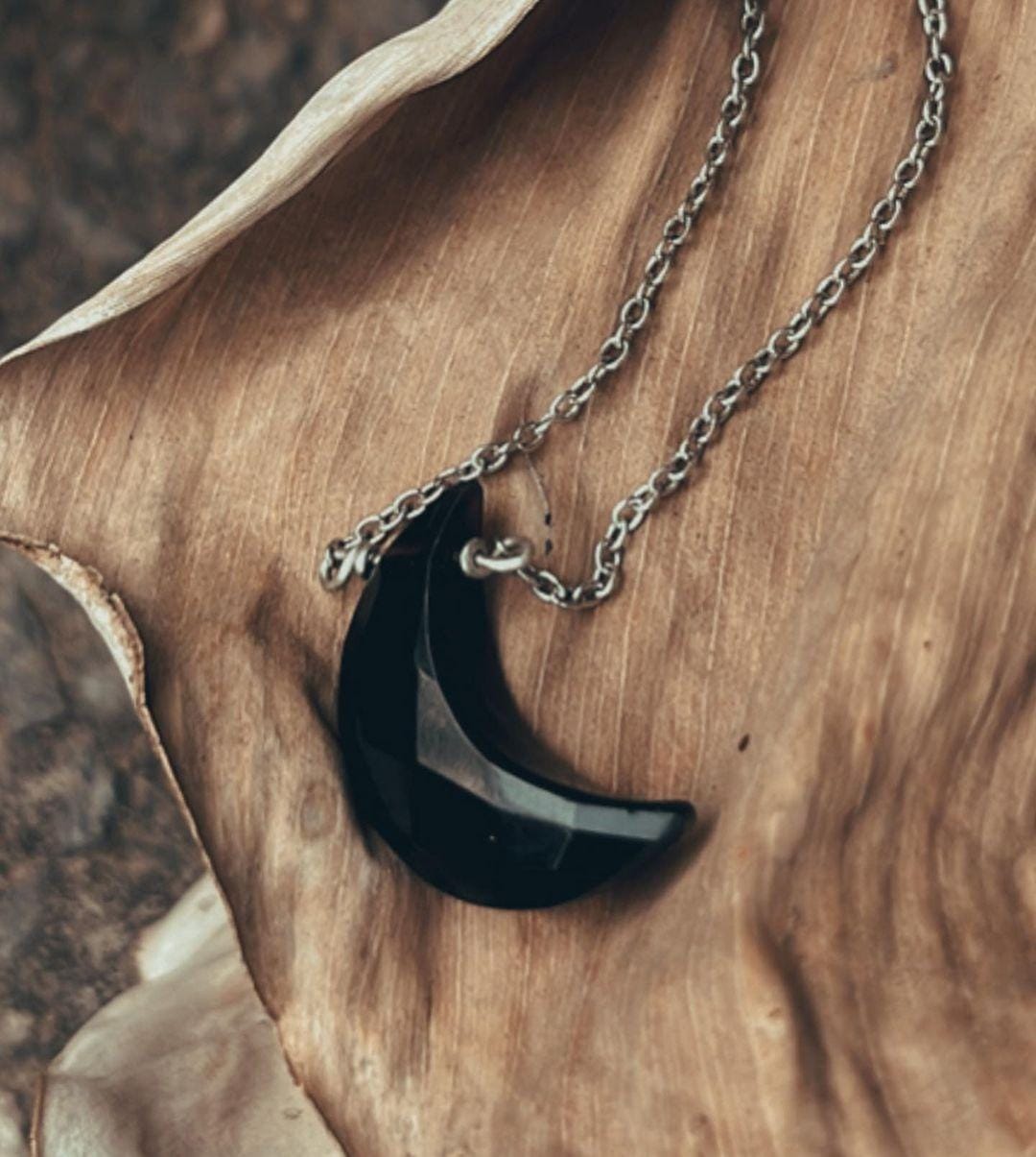 Black Onyx Crescent Moon Necklace for Protection