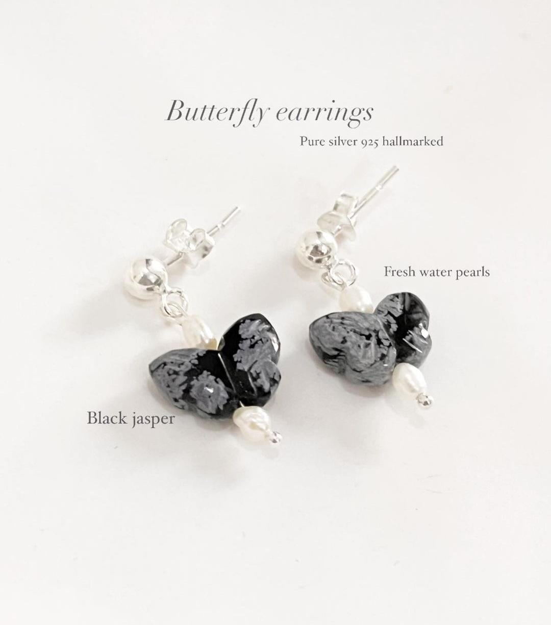 Black Jasper Pearl Butterfly Crystal Earring