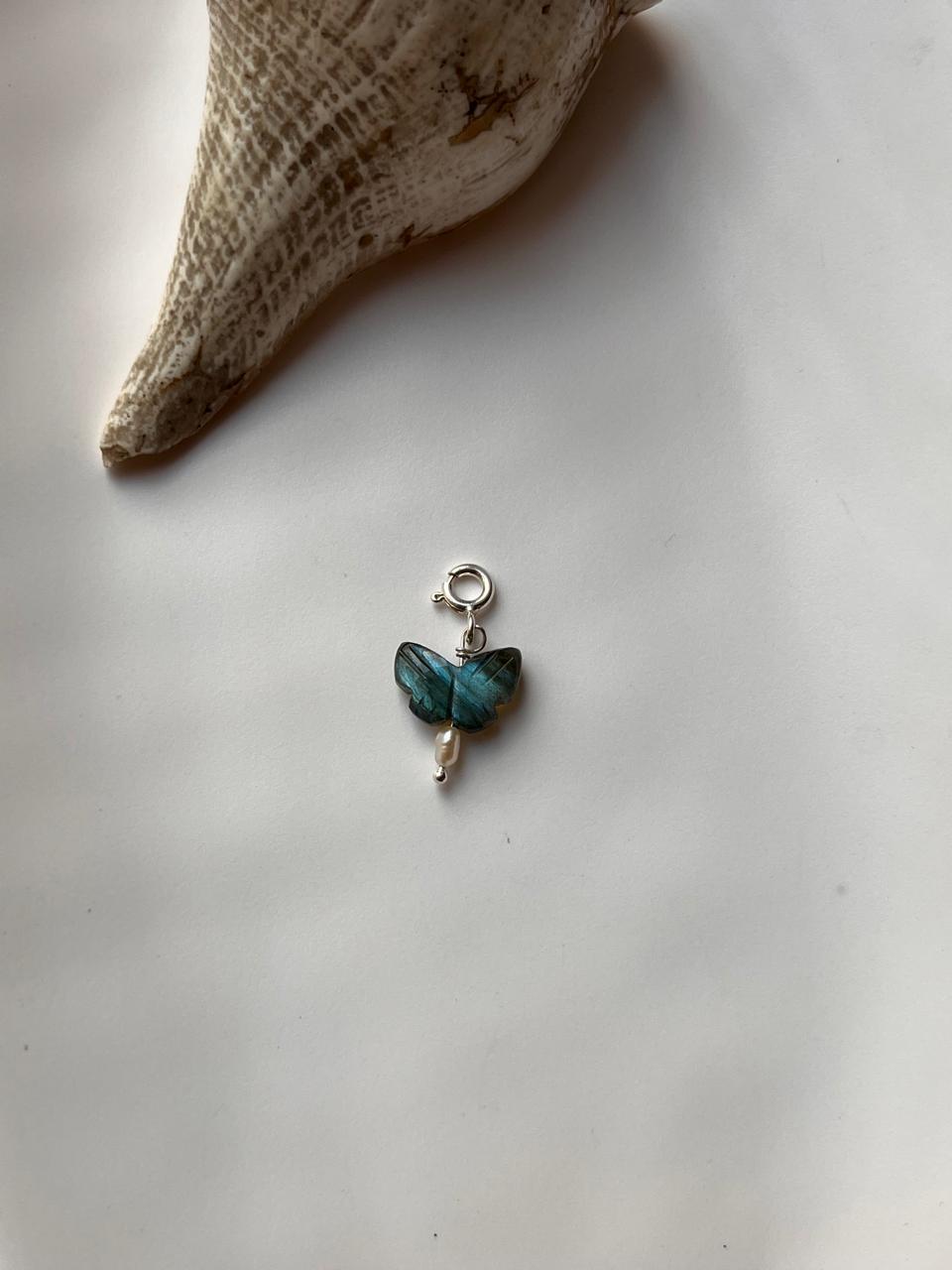 Handmade Labradorite Butterfly Crystal Charm with Pearl