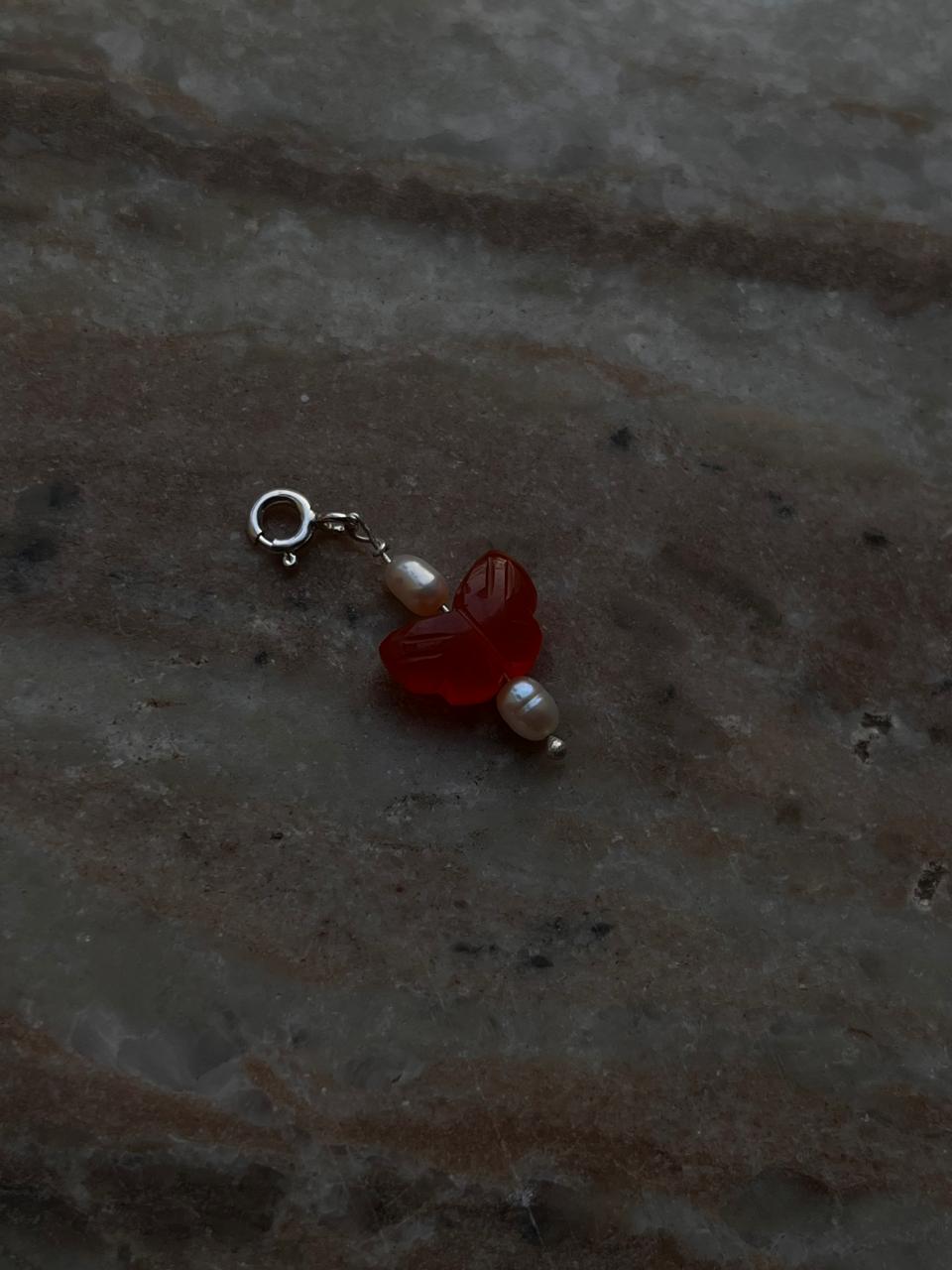 Butterfly Charm with Carnelian and Pearl Crystal