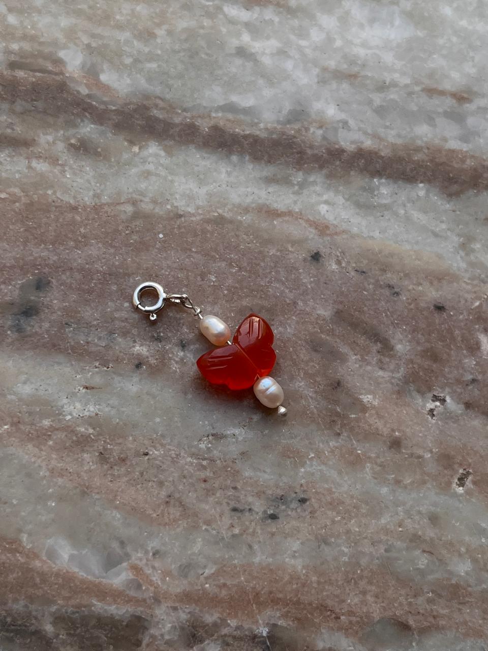 Carnelian Butterfly Charm with Crystal and Pearl Accents