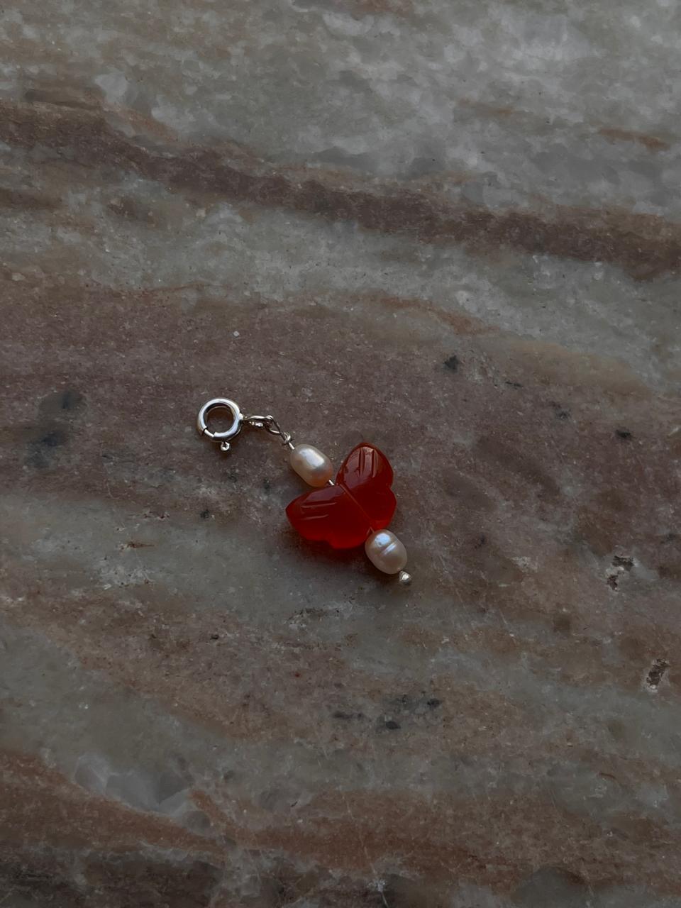 Handcrafted Carnelian Butterfly with Pearl Charm