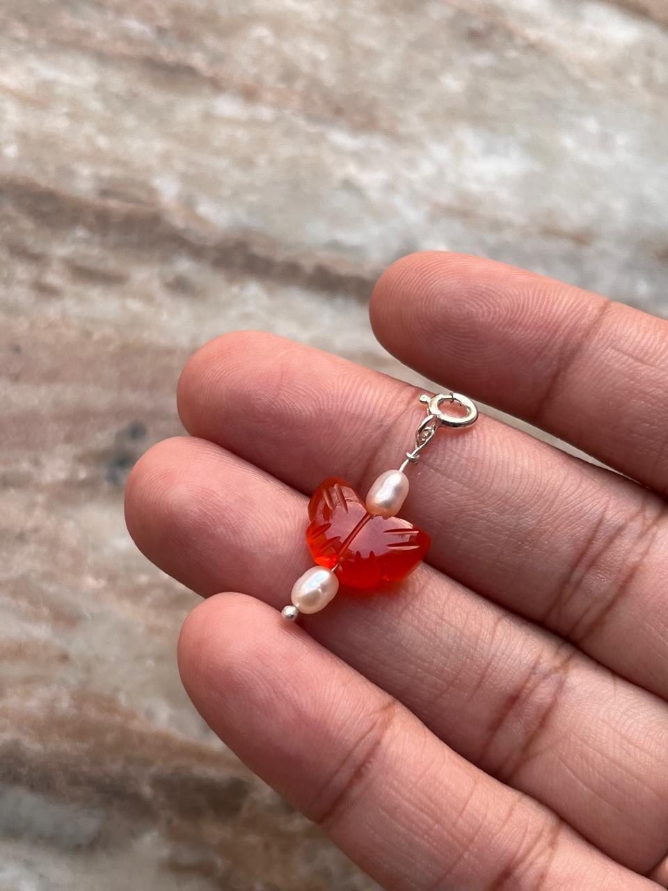 Carnelian and Pearl Crystal Butterfly Charm Pendant