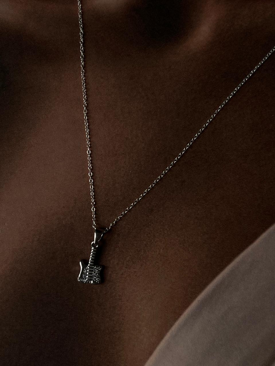 Music-themed guitar 3 silver necklace for guitar lovers